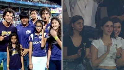 Suhana Khan, Ananya Panday and Shanaya Kapoor cheer for KKR. Suhana Khan, Ananya Panday and Shanaya Kapoor cheer for KKR.
