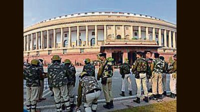 Security personnel in Parliament complex. (HT File) Security personnel in Parliament complex. (HT File)