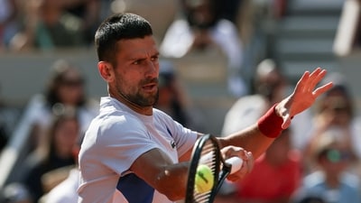 Serbia's Novak Djokovic takes part in a practice session during the French Open. (AFP)