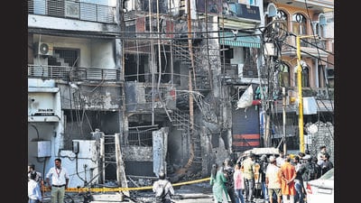 The Baby Care New Born Hospital where the fire broke out on Saturday night at Vivek Vihar, in New Delhi. (Arvind Yadav/HT Photo) The Baby Care New Born Hospital where the fire broke out on Saturday night at Vivek Vihar, in New Delhi. (Arvind Yadav/HT Photo)