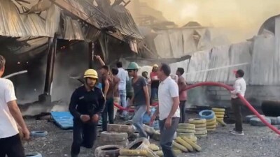 A visual from the spot where the massive blaze erupted in Rajkot. (PTI) A visual from the spot where the massive blaze erupted in Rajkot. (PTI)
