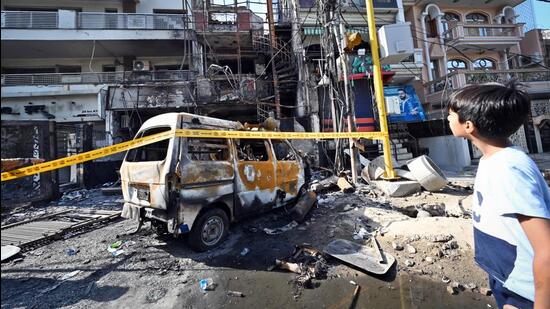 The Baby Care Newborn Hospital in Vivek Vihar where a fire broke out on Saturday. (Arvind Yadav/HT)
