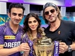 Kolkata Knight Riders (KKR) co-owner Shah Rukh Khan, team mentor Gautam Gambhir and Pooja Dadlani pose for a picture with the Indian Premier League 2024 trophy. Kolkata Knight Riders (KKR) co-owner Shah Rukh Khan, team mentor Gautam Gambhir and Pooja Dadlani pose for a picture with the Indian Premier League 2024 trophy.