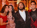 Anant Ambani and Radhika Merchant with Akash Ambani and Shloka Mehta at the March pre-wedding bash in Jamnagar. 
