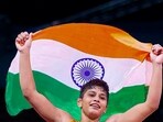 Wrestler Antim Panghal in action.