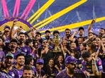 Actor and Kolkata Knight Riders co-owner Shah Rukh Khan and players celebrate with families and friends after winning the Indian Premier League (IPL) 2024 tournament at MA Chidambaram Stadium, in Chennai. Actor and Kolkata Knight Riders co-owner Shah Rukh Khan and players celebrate with families and friends after winning the Indian Premier League (IPL) 2024 tournament at MA Chidambaram Stadium, in Chennai.