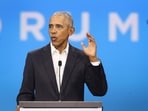 Former US President Barack Obama speaks to attendees at the Obama Foundation Democracy Forum in Chicago, Illinois. Former US President Barack Obama speaks to attendees at the Obama Foundation Democracy Forum in Chicago, Illinois.