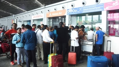 Flights services from the Kolkata airport resumed on Monday after remaining suspended for 21 hours in view of the cyclone Remal, an official said on Monday. (ANI) Flights services from the Kolkata airport resumed on Monday after remaining suspended for 21 hours in view of the cyclone Remal, an official said on Monday. (ANI)