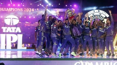 Kolkata Knight Riders' captain Shreyas Iyer along with teammates celebrate as they lift the Indian Premier League 2024 trophy (ANI) Kolkata Knight Riders' captain Shreyas Iyer along with teammates celebrate as they lift the Indian Premier League 2024 trophy (ANI)