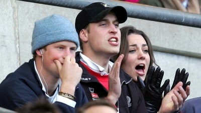 Britain's Prince William, center, with his then gilrfriend Kate Middleton and Prince Harry watch the England against Italy Six Nations rugby match at Twickenham stadium in London, Saturday Feb. 10, 2007. (AP Photo/Alastair Grant, File) (AP) Britain's Prince William, center, with his then gilrfriend Kate Middleton and Prince Harry watch the England against Italy Six Nations rugby match at Twickenham stadium in London, Saturday Feb. 10, 2007. (AP Photo/Alastair Grant, File) (AP)