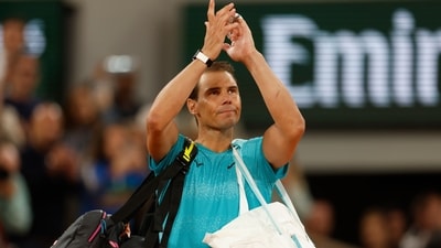 Spain's Rafael Nadal waves as he leaves the court. (AP)