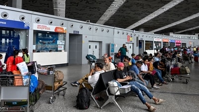 Stranded air passengers are seen waiting to reschedule their flights at Netaji Subhash Chandra Bose International Airport in Kolkata on May 26, 2024. Airport operations were suspended as a precautionary measure ahead of Cyclone Remal's landfall in India. Kolkata airport closed from noon on May 26 until the morning of May 27 due to predicted heavy winds and rainfall. Beaches in the area were also ordered closed in anticipation of Cyclone Remal hitting parts of India and the southern coast of Bangladesh on the evening of May 26. (AFP) Stranded air passengers are seen waiting to reschedule their flights at Netaji Subhash Chandra Bose International Airport in Kolkata on May 26, 2024. Airport operations were suspended as a precautionary measure ahead of Cyclone Remal's landfall in India. Kolkata airport closed from noon on May 26 until the morning of May 27 due to predicted heavy winds and rainfall. Beaches in the area were also ordered closed in anticipation of Cyclone Remal hitting parts of India and the southern coast of Bangladesh on the evening of May 26. (AFP)