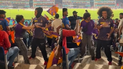 German influencer Noel Robinson dancing to Rema and Selena Gomez’s Calm Down during the IPL 2024 final between SRH and KKR in Chennai yesterday. (Instagram/@noelgoescrazy) German influencer Noel Robinson dancing to Rema and Selena Gomez’s Calm Down during the IPL 2024 final between SRH and KKR in Chennai yesterday. (Instagram/@noelgoescrazy)