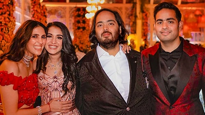 Anant Ambani and Radhika Merchant with Akash Ambani and Shloka Mehta at the March pre-wedding bash in Jamnagar. (PTI) Anant Ambani and Radhika Merchant with Akash Ambani and Shloka Mehta at the March pre-wedding bash in Jamnagar. (PTI)