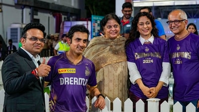Kolkata Knight Riders (KKR) co-owners Juhi Chawla, Jay Mehta, mentor Gautam Gambhir and BCCI Secretary Jay Shah after the Indian Premier League (IPL) 2024 final cricket match B) (PTI) Kolkata Knight Riders (KKR) co-owners Juhi Chawla, Jay Mehta, mentor Gautam Gambhir and BCCI Secretary Jay Shah after the Indian Premier League (IPL) 2024 final cricket match B) (PTI)