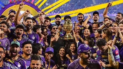 Actor and Kolkata Knight Riders co-owner Shah Rukh Khan and players celebrate with families and friends after winning the Indian Premier League (IPL) 2024 tournament at MA Chidambaram Stadium, in Chennai. (PTI) Actor and Kolkata Knight Riders co-owner Shah Rukh Khan and players celebrate with families and friends after winning the Indian Premier League (IPL) 2024 tournament at MA Chidambaram Stadium, in Chennai. (PTI)