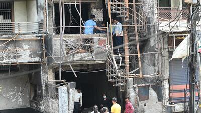 The site of fire at Vivek Vihar, on Monday. (Arvind Yadav/HT Photo) The site of fire at Vivek Vihar, on Monday. (Arvind Yadav/HT Photo)