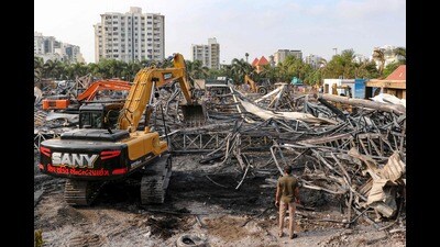 Twenty people, including children, were killed in a fire that broke out at an unauthorised gaming zone in Gujarat’s Rajkot on Saturday. (AFP) Twenty people, including children, were killed in a fire that broke out at an unauthorised gaming zone in Gujarat’s Rajkot on Saturday. (AFP)