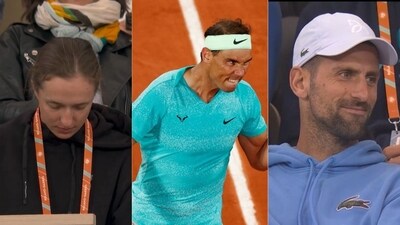 Iga Swiatek and Novak Djokovic watch Rafael Nadal play. Iga Swiatek and Novak Djokovic watch Rafael Nadal play.