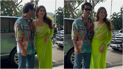 Janhvi Kapoor lights up Mr and Mrs Mahi promotions in a neon green saree and sequin bralette blouse. (HT Photo/Varinder Chawla) Janhvi Kapoor lights up Mr and Mrs Mahi promotions in a neon green saree and sequin bralette blouse. (HT Photo/Varinder Chawla)