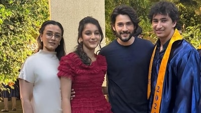 Mahesh Babu and Namrata Shirodkar with son Gautam and daughter Sitara. Mahesh Babu and Namrata Shirodkar with son Gautam and daughter Sitara.