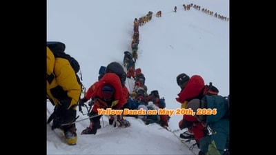 The image, taken from the video shared on Instagram, shows a long queue of climbers on Mount Everest. (Instagram/@everester.raj) The image, taken from the video shared on Instagram, shows a long queue of climbers on Mount Everest. (Instagram/@everester.raj)