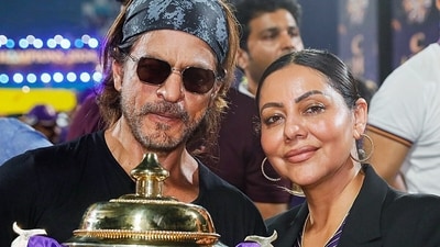 Shah Rukh Khan and Gauri Khan pose with the IPL trophy after the win. (ANI) Shah Rukh Khan and Gauri Khan pose with the IPL trophy after the win. (ANI)