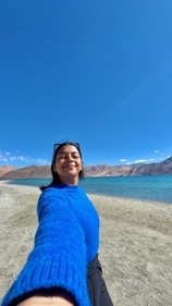 Rajani Dhar in postcard-pretty Pangong Tso Rajani Dhar in postcard-pretty Pangong Tso