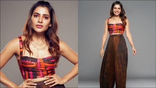 Samantha Ruth Prabhu aces a wild weekend look in satin bustier, chiffon palazzo pants. (HT gallery)