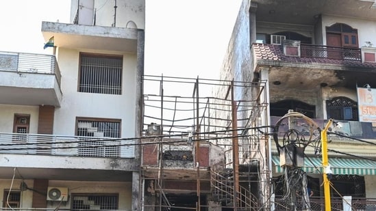 The New Born Baby Care Hospital at Vivek Vihar in east Delhi, where a blaze led to the death of at least seven infants. (HT Photo)