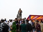 Noida, India- April 14, 2024: People seen on the occasion of the 133th birth anniversary of Dalit icon BR Ambedkar at Rashtriya Dalit Prerna Sthal, sector 95, in Noida, India, on Sunday, April 14, 2024. (Photo by Sunil Ghosh / Hindustan Times) 