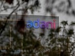 The logo of the Adani Group seen on the facade of its Corporate House on the outskirts of Ahmedabad.