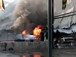 A massive fire breaks out at the TRP game zone, in Rajkot on Saturday. Reportedly, 20 people died in the incident. (ANI Photo) A massive fire breaks out at the TRP game zone, in Rajkot on Saturday. Reportedly, 20 people died in the incident. (ANI Photo)