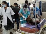 Burnt people being treated at a hospital after a fire broke out in the Kundli Industry area, in Sonipat. Burnt people being treated at a hospital after a fire broke out in the Kundli Industry area, in Sonipat.