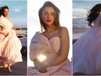 Aditi Rao Hydari stuns in a blush pink voluminous gown in Cannes. 
