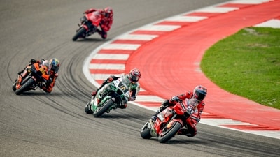 MotoGP riders during a qualifing round of the Indian MotoGP Grand Prix at the Buddh International Circuit in Greater Noida, Uttar Pradesh, India (Rahul Singh)