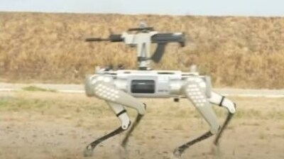 China showcased a robot dog equipped with an automatic rifle mounted on its back, during ongoing joint military exercise with Cambodia (YouTube/ CCTV Video News Agency)