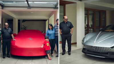 Dr Viju Jacob and family with his new Ferrari Roma. (Instagram/dr.viju.jacob) Dr Viju Jacob and family with his new Ferrari Roma. (Instagram/dr.viju.jacob)