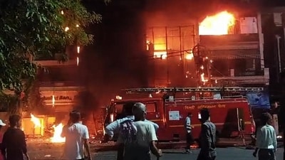 Firefighters attempt to douse the fire after it broke out at a New Born Baby Care Hospital in Vivek Vihar on May 25 (ANI) Firefighters attempt to douse the fire after it broke out at a New Born Baby Care Hospital in Vivek Vihar on May 25 (ANI)