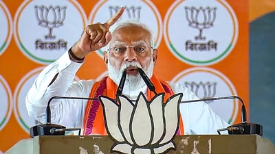 Prime Minister Narendra Modi addresses a public meeting for Lok Sabha elections, in Barasat, West Bengal. (PTI) Prime Minister Narendra Modi addresses a public meeting for Lok Sabha elections, in Barasat, West Bengal. (PTI)