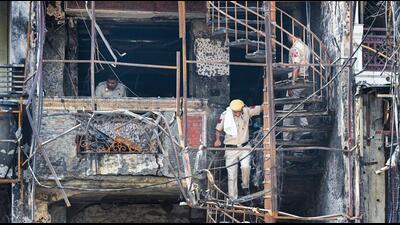 Police investigate the scene of the incident. (Raj K Raj/HT Photo)