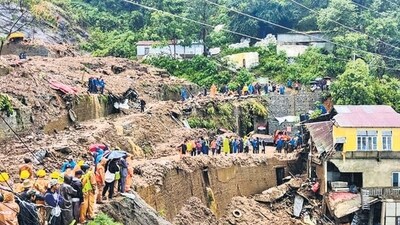 Rescue work underway at the site of the quarry collapse in Aizawl on Tuesday. (PTI) Rescue work underway at the site of the quarry collapse in Aizawl on Tuesday. (PTI)