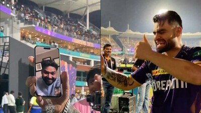 Rinku Singh and Rishabh Pant chatted on a video call. (X Image/KKR) Rinku Singh and Rishabh Pant chatted on a video call. (X Image/KKR)