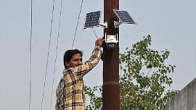 The cameras are solar powered and with 48-hour backup, so that even during a power cut, they will continue to work. (HT Photo) The cameras are solar powered and with 48-hour backup, so that even during a power cut, they will continue to work. (HT Photo)