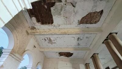 The press building suffered damage on May 17 as a large section of the roof near the main portico fell, just two days before the International Museum Day celebration at the Town Hall. (HT) The press building suffered damage on May 17 as a large section of the roof near the main portico fell, just two days before the International Museum Day celebration at the Town Hall. (HT)