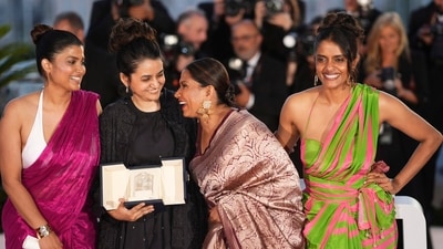 Payal Kapadia, Divya Prabha, Chhaya Kadam and Kani Kusruti during the photo call following the awards ceremony at the 77th international film festival, Cannes, southern France, Saturday, May 25, 2024. (Photo by Scott A Garfitt/Invision/AP/PTI)(AP05_26_2024_000234A) (AP) Payal Kapadia, Divya Prabha, Chhaya Kadam and Kani Kusruti during the photo call following the awards ceremony at the 77th international film festival, Cannes, southern France, Saturday, May 25, 2024. (Photo by Scott A Garfitt/Invision/AP/PTI)(AP05_26_2024_000234A) (AP)