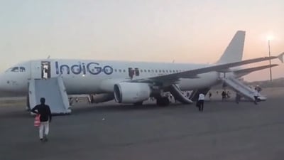 In a video posted by news agency PTI, passengers of the IndiGo flight are seen being evacuated via an emergency exit following the bomb threat. In a video posted by news agency PTI, passengers of the IndiGo flight are seen being evacuated via an emergency exit following the bomb threat.