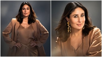 Kareena Kapoor poses for a photoshoot in a summer-ready brown slip dress and blazer. (Instagram) Kareena Kapoor poses for a photoshoot in a summer-ready brown slip dress and blazer. (Instagram)