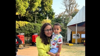 Radhika Gupta with her son Remy in Bengaluru. Radhika Gupta with her son Remy in Bengaluru.