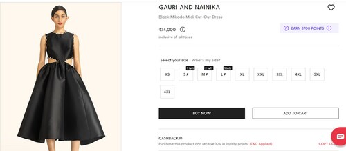 Karisma's stylish outfit is from the brand Gauri and Nainika and costs  ₹74k (www.perniaspopupshop.com)